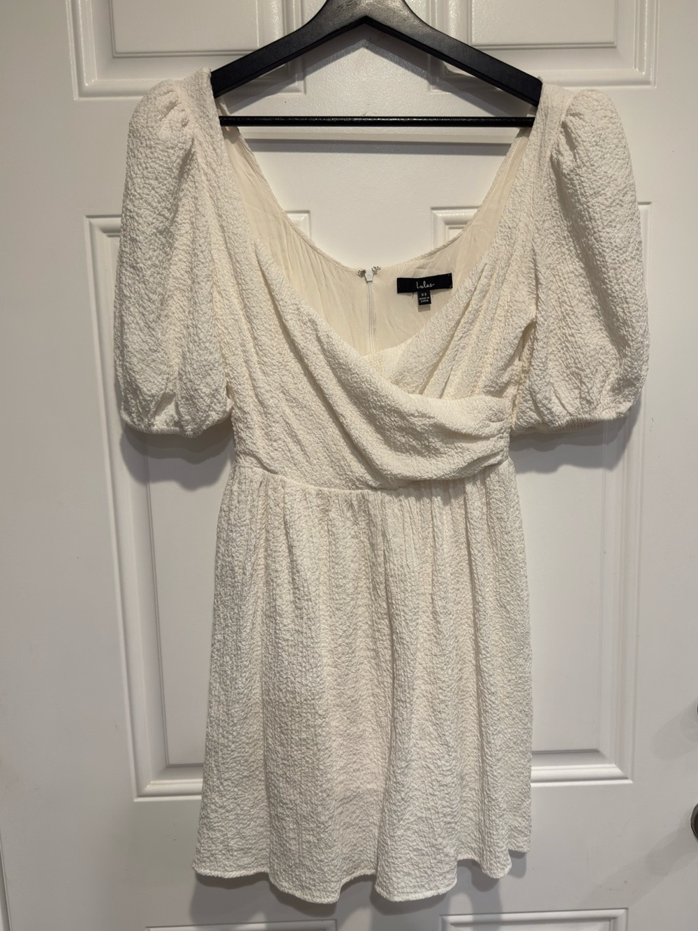 Lulu's Cream Textured Puff-Sleeve Mini Dress